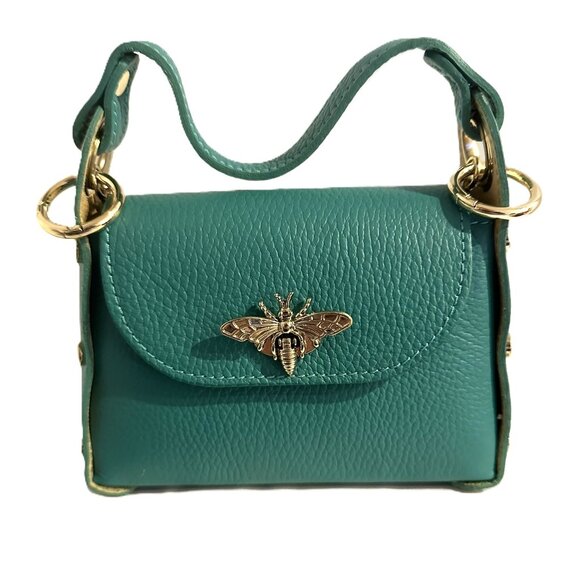 Gold Bee Handbag-Vera Pelle-Made In Italy-Leather Grab Handle Bag W/ Chain Strap - Picture 5 of 15